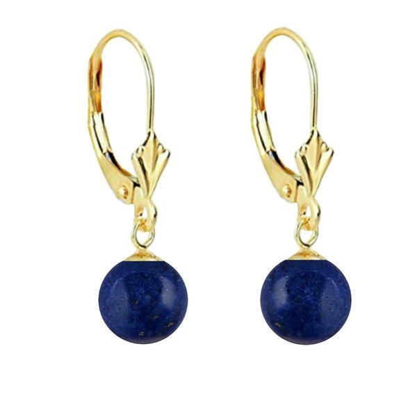 Cercei Aur Galben de 14 karate cu Tortita Model Lalea si Pietre Semipretioase Naturale de Lapis Lazuli de 8 mm, Kaskadda