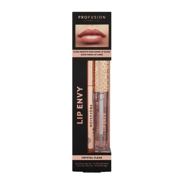 Set Luciu de Buze Ultra Neted si Lucios &amp; Creion pentru Buze cu Finish Satinat - Profusion Cosmetics Lip Envy Crystal Clear, 1 pachet