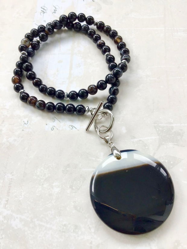 Colier agate dantela onix negru