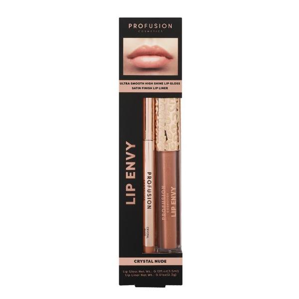 Set Luciu de Buze Ultra Neted si Lucios &amp; Creion pentru Buze cu Finish Satinat - Profusion Cosmetics Lip Envy Crystal Nude, 1 pachet