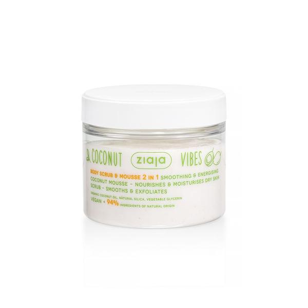 Scrub de Corp si Mousse 2 in 1 - Ziaja Coconut Vibes Smoothing &amp; Energising Coconut Mousse, 270 ml