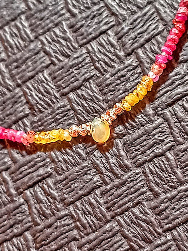 Rezervat Colier argint opal de foc etiopian safir galben rubin smarald ombre gradient degradelant argint minimalist boho chic trendy - Transport gratuit
