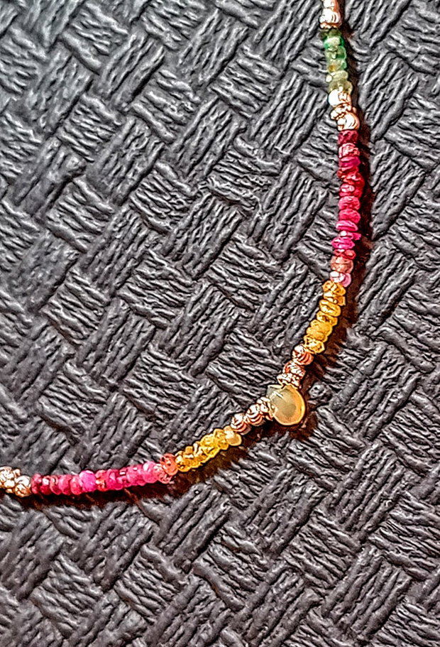 Rezervat Colier argint opal de foc etiopian safir galben rubin smarald ombre gradient degradelant argint minimalist boho chic trendy - Transport gratuit