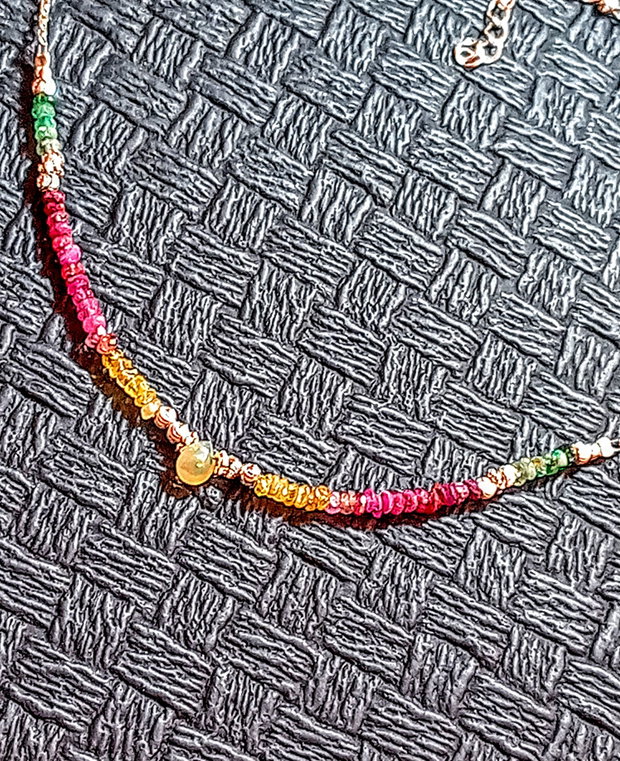 Rezervat Colier argint opal de foc etiopian safir galben rubin smarald ombre gradient degradelant argint minimalist boho chic trendy - Transport gratuit