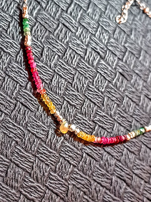 Rezervat Colier argint opal de foc etiopian safir galben rubin smarald ombre gradient degradelant argint minimalist boho chic trendy - Transport gratuit