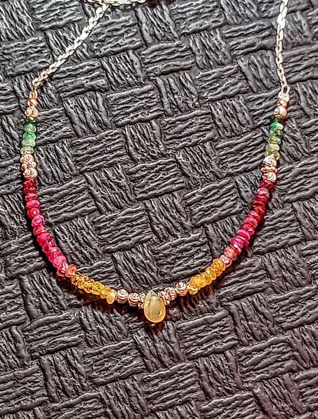 Rezervat Colier argint opal de foc etiopian safir galben rubin smarald ombre gradient degradelant argint minimalist boho chic trendy - Transport gratuit