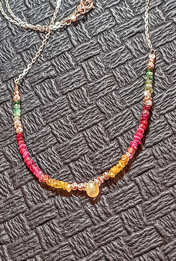 Rezervat Colier argint opal de foc etiopian safir galben rubin smarald ombre gradient degradelant argint minimalist boho chic trendy - Transport gratuit