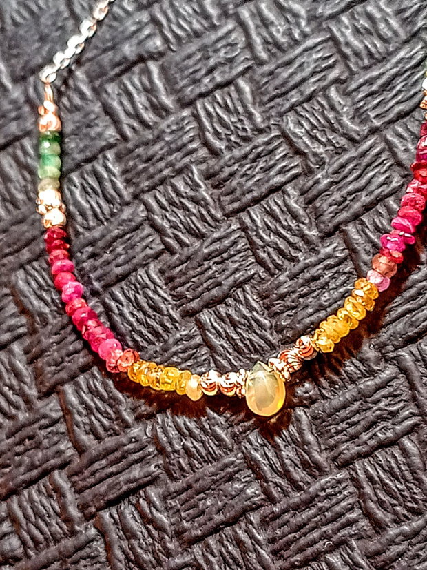 Rezervat Colier argint opal de foc etiopian safir galben rubin smarald ombre gradient degradelant argint minimalist boho chic trendy - Transport gratuit