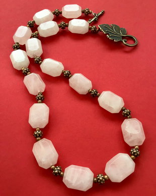 Colier vintage cuart roz & cupru