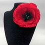 Brosa floare mac, Brosa floare rosie din satin, Accesoriu realizat manual, Brosa mare florala handmade
