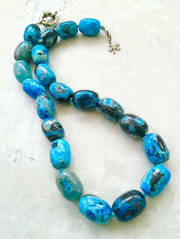 Colier vintage agate bleu albastre