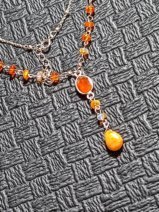Colier argint opal de foc etiopian carneol lnt argint brioleta minimalist boho chic trendy cadou - Transport gratuit