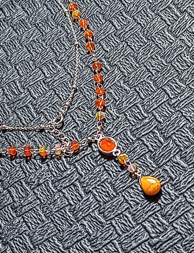 Colier argint opal de foc etiopian carneol lnt argint brioleta minimalist boho chic trendy cadou - Transport gratuit