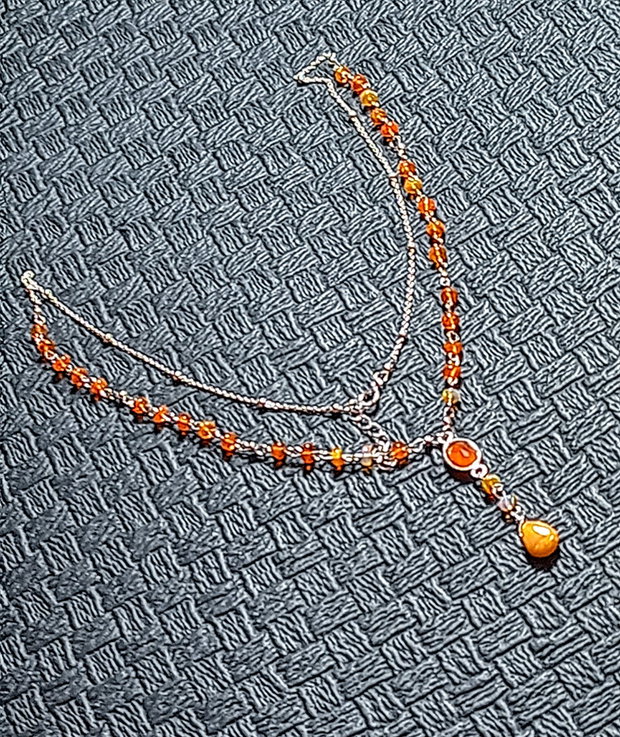 Colier argint opal de foc etiopian carneol lnt argint brioleta minimalist boho chic trendy cadou - Transport gratuit