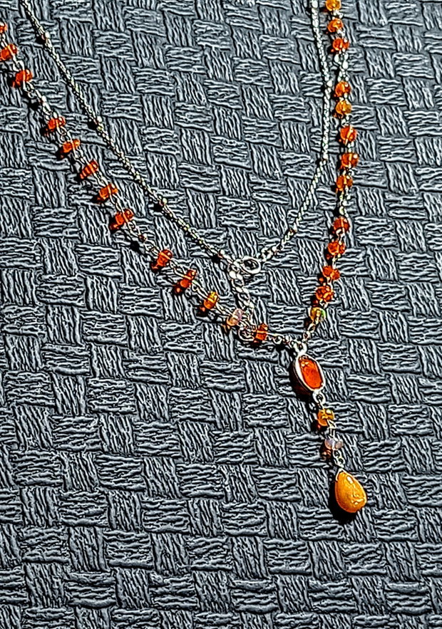 Colier argint opal de foc etiopian carneol lnt argint brioleta minimalist boho chic trendy cadou - Transport gratuit