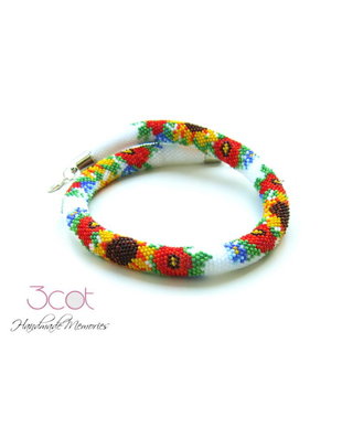 Colier handmade, crosetat cu margele de nisip - Floarea Soarelui