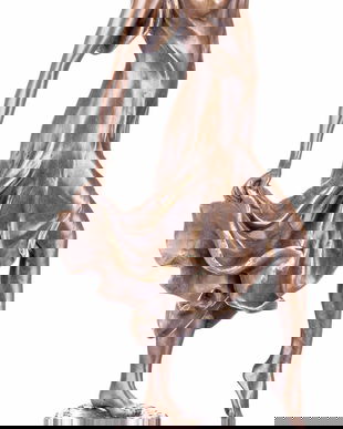 Dansatoare Art Nouveau-statueta din bronz pe soclu din marmura