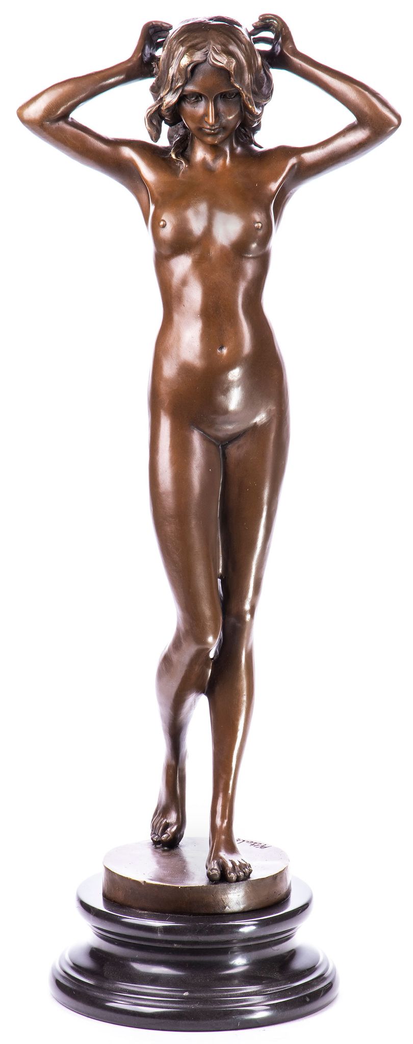 Nud Art Deco-statueta din bronz cu un soclu din marmura