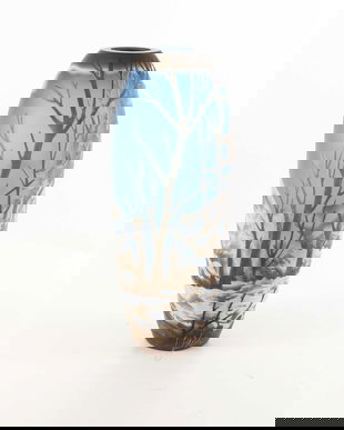 Peisaj de iarna-vaza din sticla pictata in relief