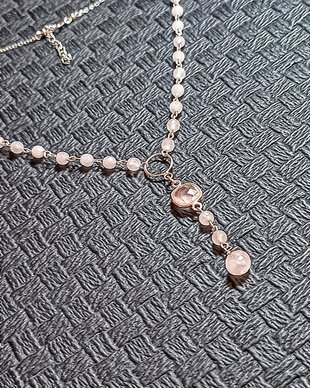 Colier argint cuart roz conector lant argint minimlaist boho chic trendy - Transport gratuit