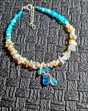 Bratara argint  opal de foc etiopian brut charm apatit brioleta boho chic trendy - Transport gratuit