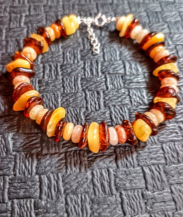 Bratara argint ambra chihlimbar jad disc nugget boho chic trendy cadou - Transport gratuit