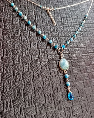 Colier argint larimar apatit conector lant argint brioleta minimalist boho chic trendy cadou - Transoirt gratuit transport gratui