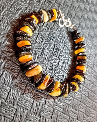 Bratara argint ambra chihlimbar negru honey onix negru boho chic trendy cadou - Transport gratuit