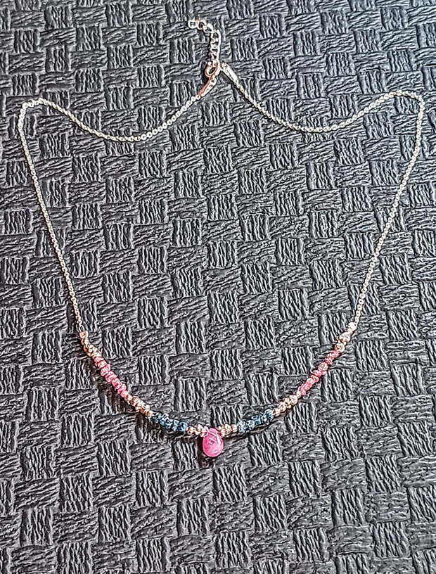 Colier argint diamant brut roz albastru safir roz brioleta lant argint minimalist boho chic trendy cadou - Transport gratuit