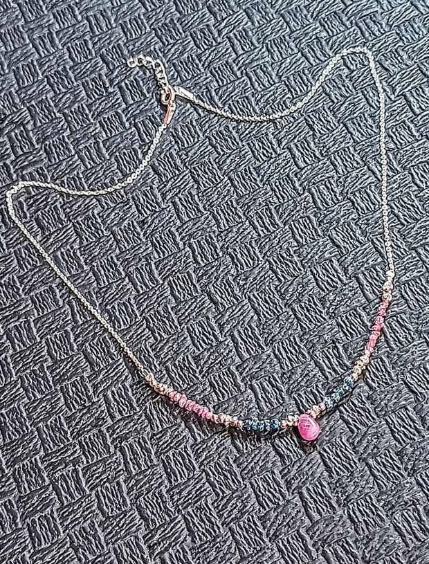 Colier argint diamant brut roz albastru safir roz brioleta lant argint minimalist boho chic trendy cadou - Transport gratuit