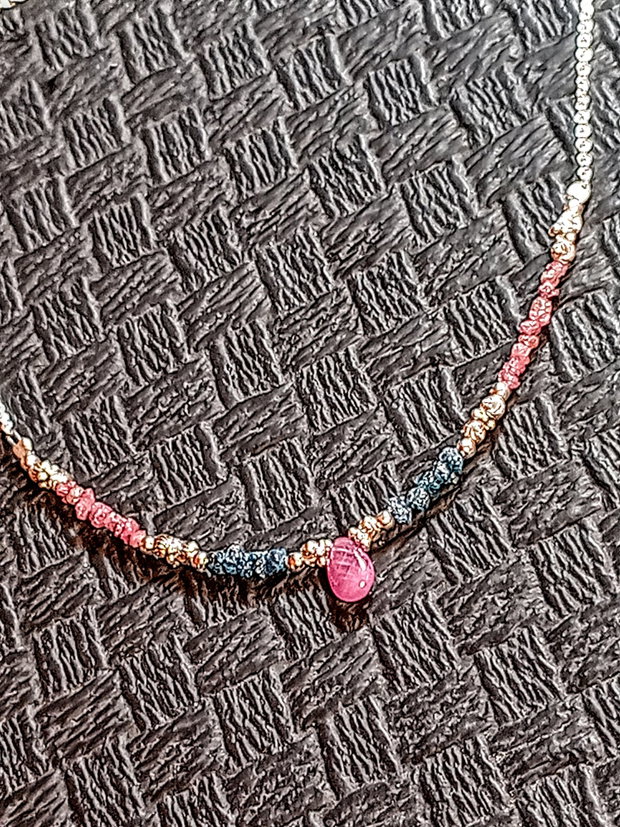 Colier argint diamant brut roz albastru safir roz brioleta lant argint minimalist boho chic trendy cadou - Transport gratuit