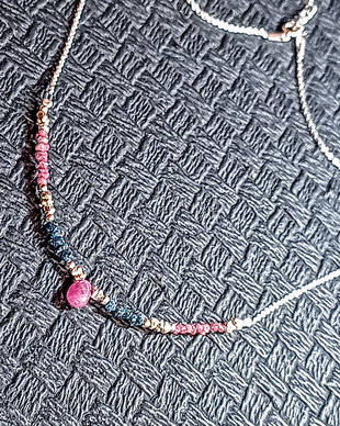 Colier argint diamant brut roz albastru safir roz brioleta lant argint minimalist boho chic trendy cadou - Transport gratuit
