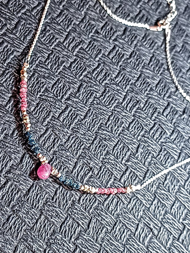 Colier argint diamant brut roz albastru safir roz brioleta lant argint minimalist boho chic trendy cadou - Transport gratuit