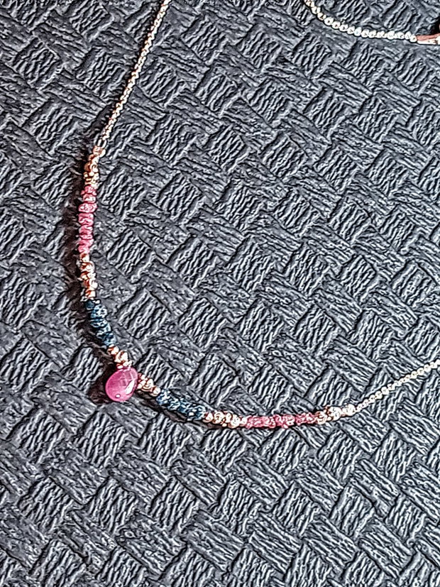 Colier argint diamant brut roz albastru safir roz brioleta lant argint minimalist boho chic trendy cadou - Transport gratuit