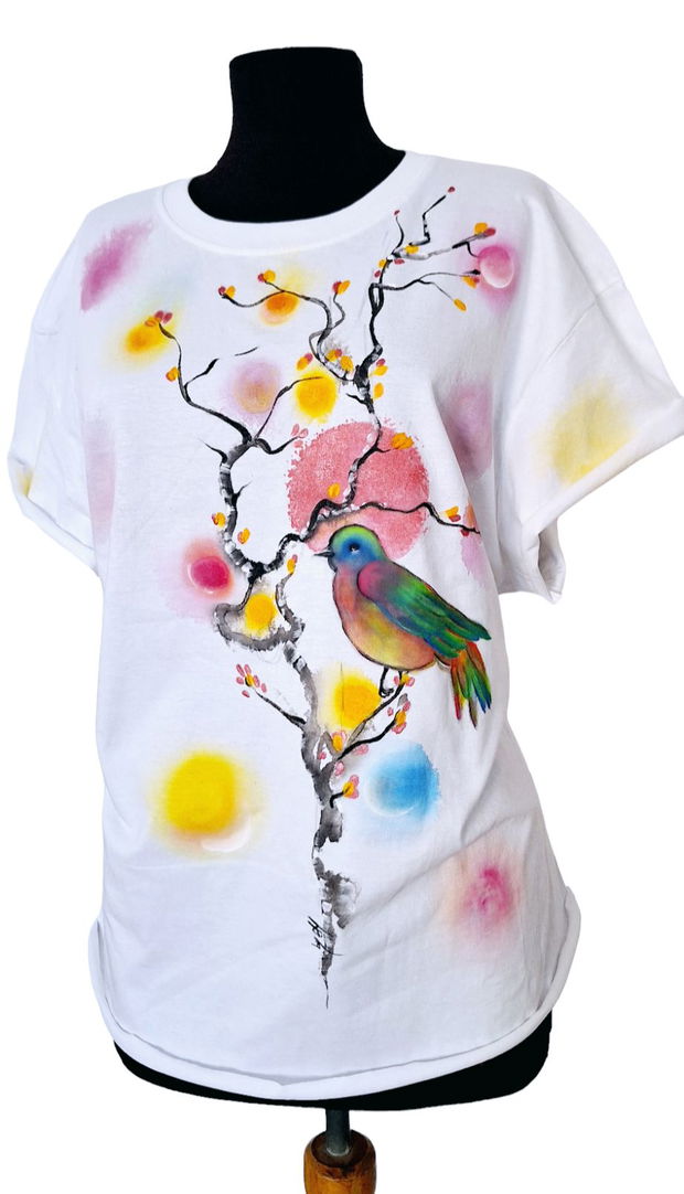 Tricou pictat L " birds"