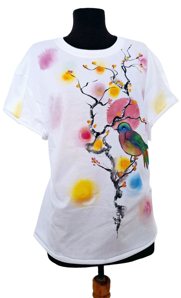 Tricou pictat L " birds"