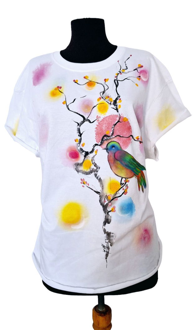 Tricou pictat L " birds"