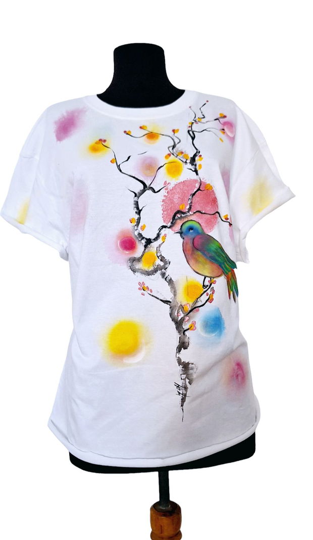 Tricou pictat L " birds"