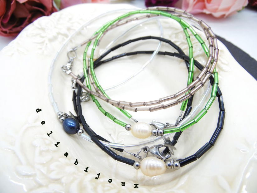 Set 4 coliere handmade - perle naturale de cultura si margele de nisip (cod1057)