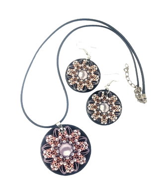 Set colier si cercei lemn, Mandala pearls 1, 3978