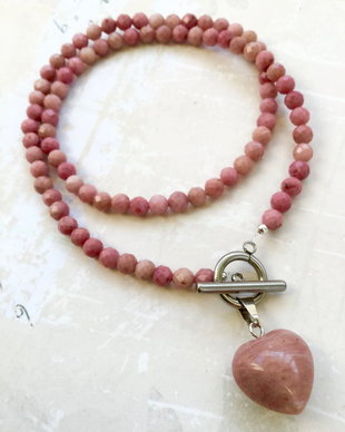 Colier CHOKER inima rodonit roz