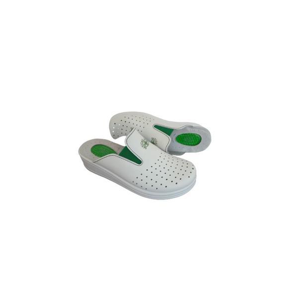 Saboti medicali dama - pernute gel, Sanital Light, Piele naturala, Jell 1352, Alb cu elastic verde, 36