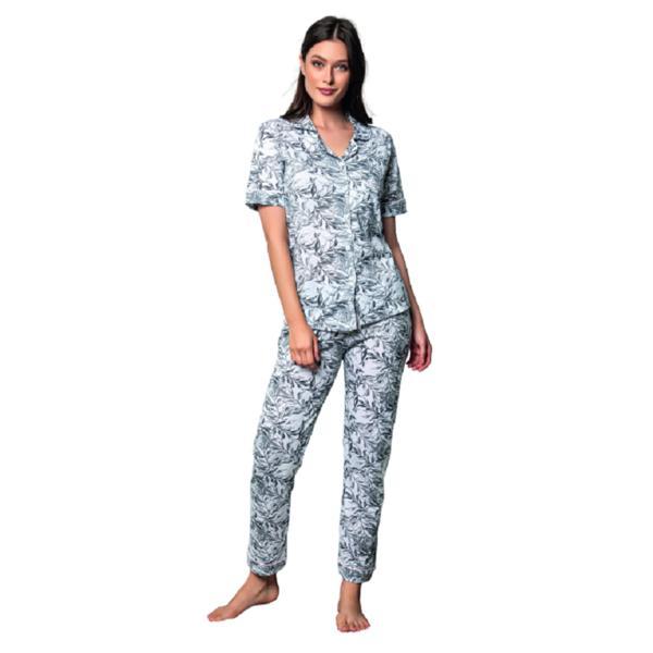 Set pijama bluza si pantalon, imprimeu floral, culoare gri, XL