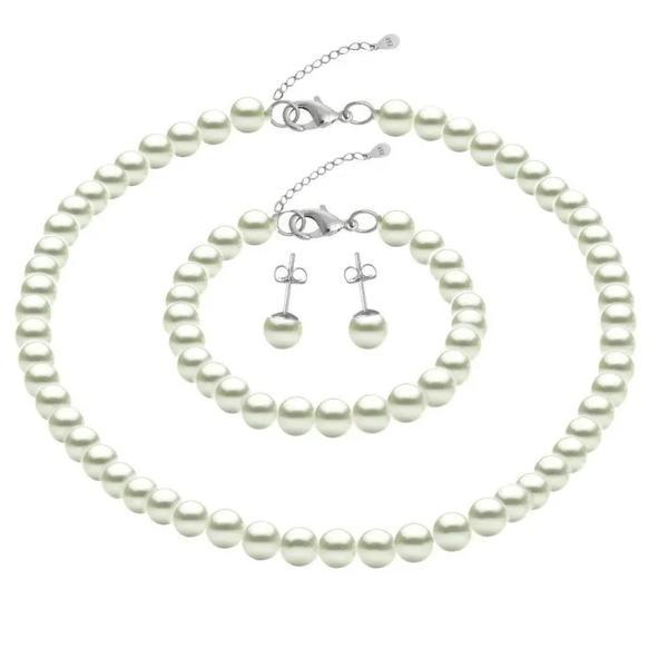 Set Clasic Perle Naturale Albe si Argint 6 mm, Kaskadda