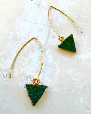 Cercei agate druzy verde & inox aurit