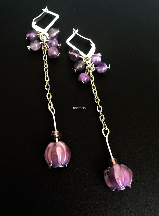 cercei ametist si orhidee lampwork