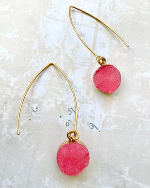 Cercei agate druzy roz & inox aurit
