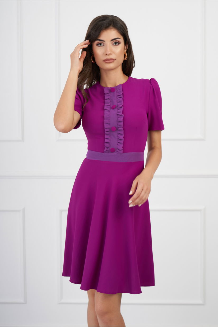 Rochie DY Fashion magenta cu volan si nasturi pe bust