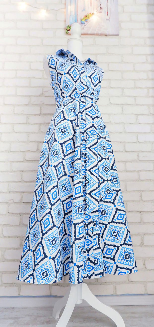 Rochie Mama si Camasi Tata Fiu Albastru cu Alb