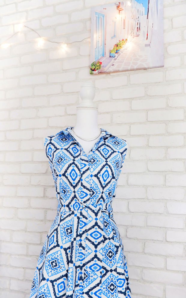 Rochie Mama si Camasi Tata Fiu Albastru cu Alb